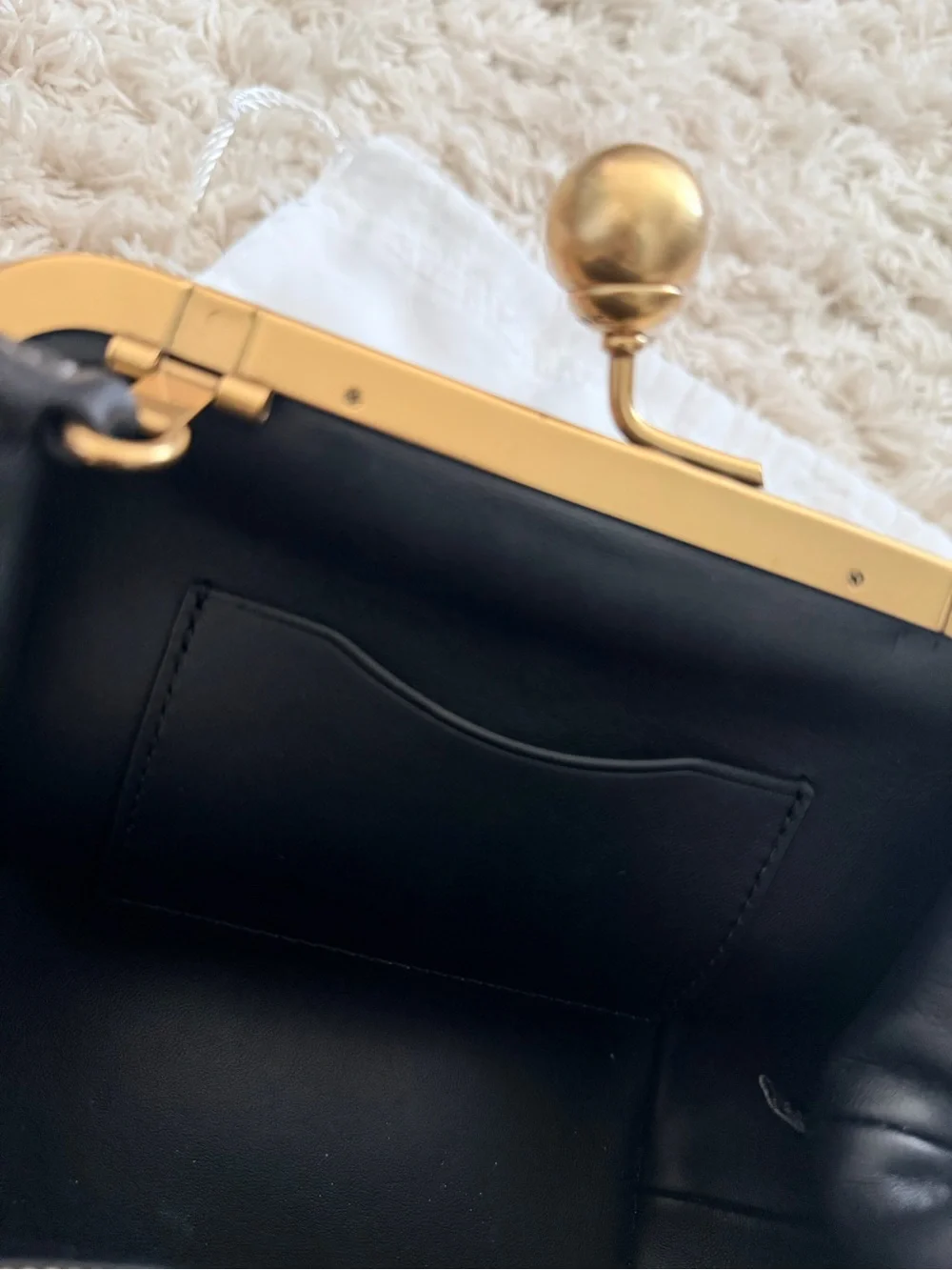 Coach Black Leather Kiss-Lock Wristlet with Gold Frame
